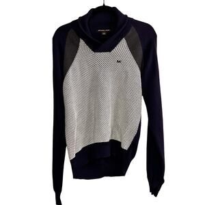 MICHAEL KORS Size SMALL Men Long Sleeve Sweater Shawl Neck Navy Knit Raglan